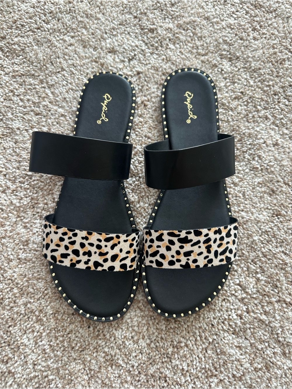 Buckle Leopard Print and Black Slide Sandals